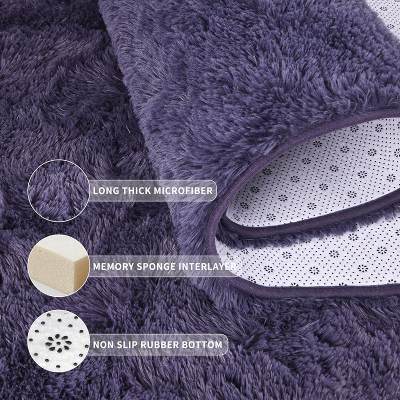 Tepook Fluffy Large Rugs for Living Room, Shag Area Rug 6x9 Soft Carpet for Bedroom, Modern Shaggy Rug for Kids Boys Girls, Plush Indoor Nursery Home Decor Rug with Non-Slip Bottom, Gray Purple - Image 5
